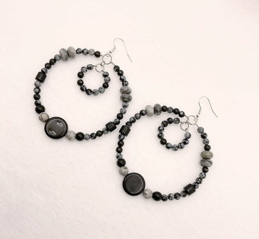 Zuri and Zyla Earrings Onyx Stone Hoops